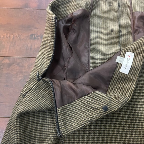 CALVIN KLEIN Houndstooth Button Front Strapless Top Coffee Bean Multi Size 10 - Picture 6 of 12